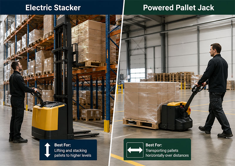 Electric Stacker vs Powered Pallet Jack